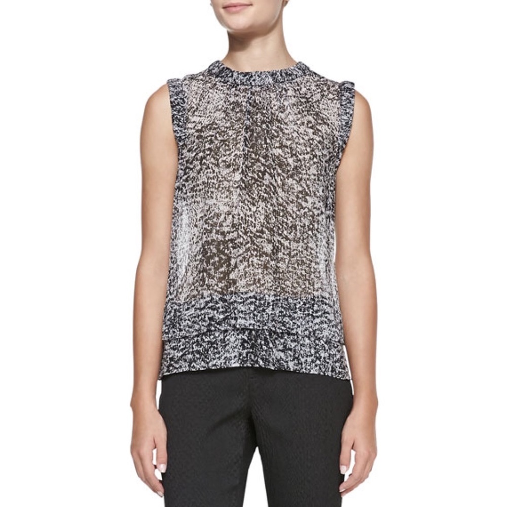 Rebecca Taylor White Noise Print Sleeveless Double-Layer Top 4